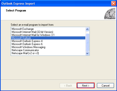 Select MS Outlook